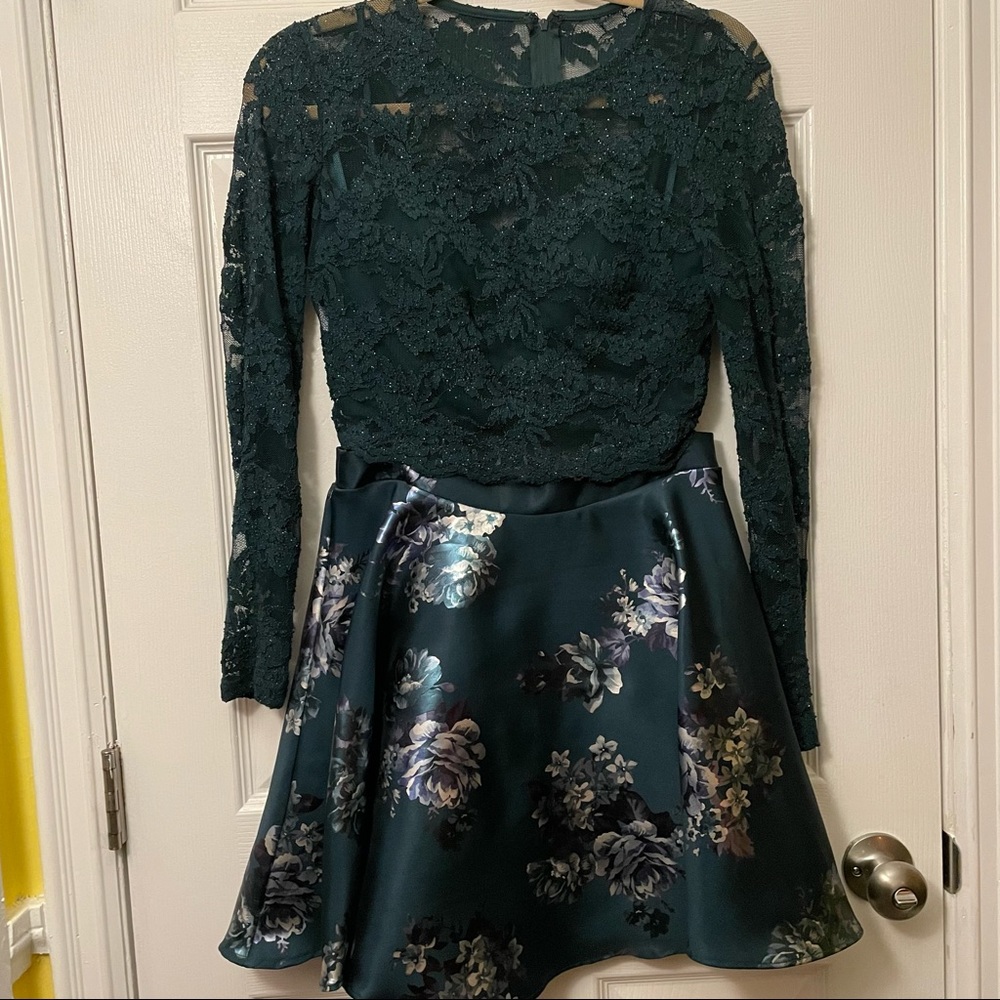 2 piece dress, cropped top with glitter and satin skirt